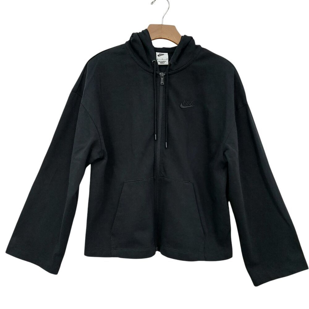 Nike Sportswear Full-Zip Hoodie Womens Medium Black Athletic Training Cotton